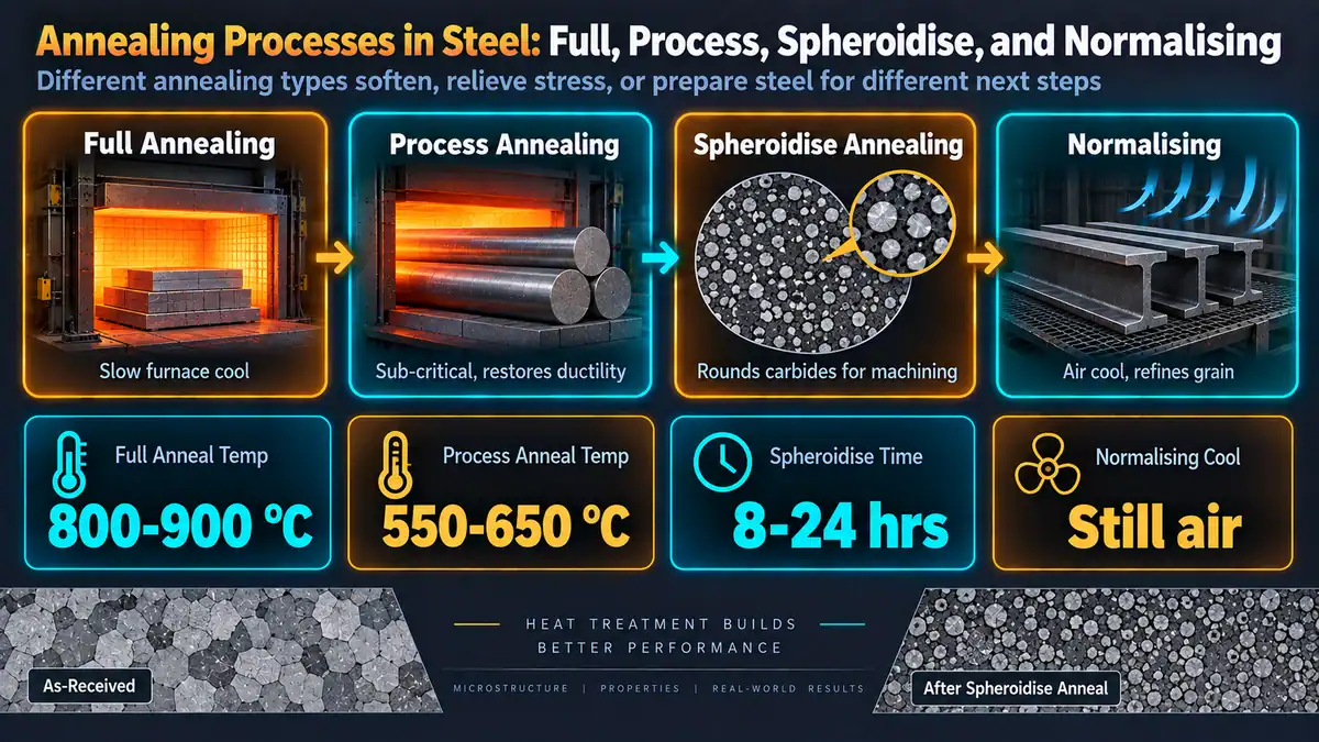 The Iron-Carbon Phase Diagram as the Basis for Annealing — Annealing Processes in Steel: Full, Process, Spheroidise, and Normalising