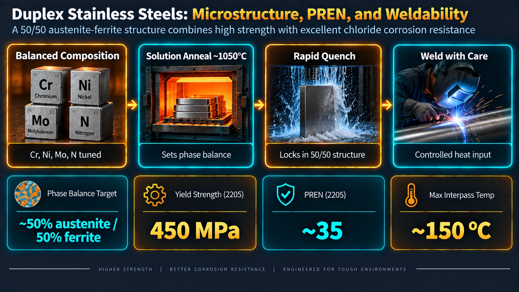 Physical Metallurgy of the Duplex System — Duplex Stainless Steels: Microstructure, PREN, and Weldability