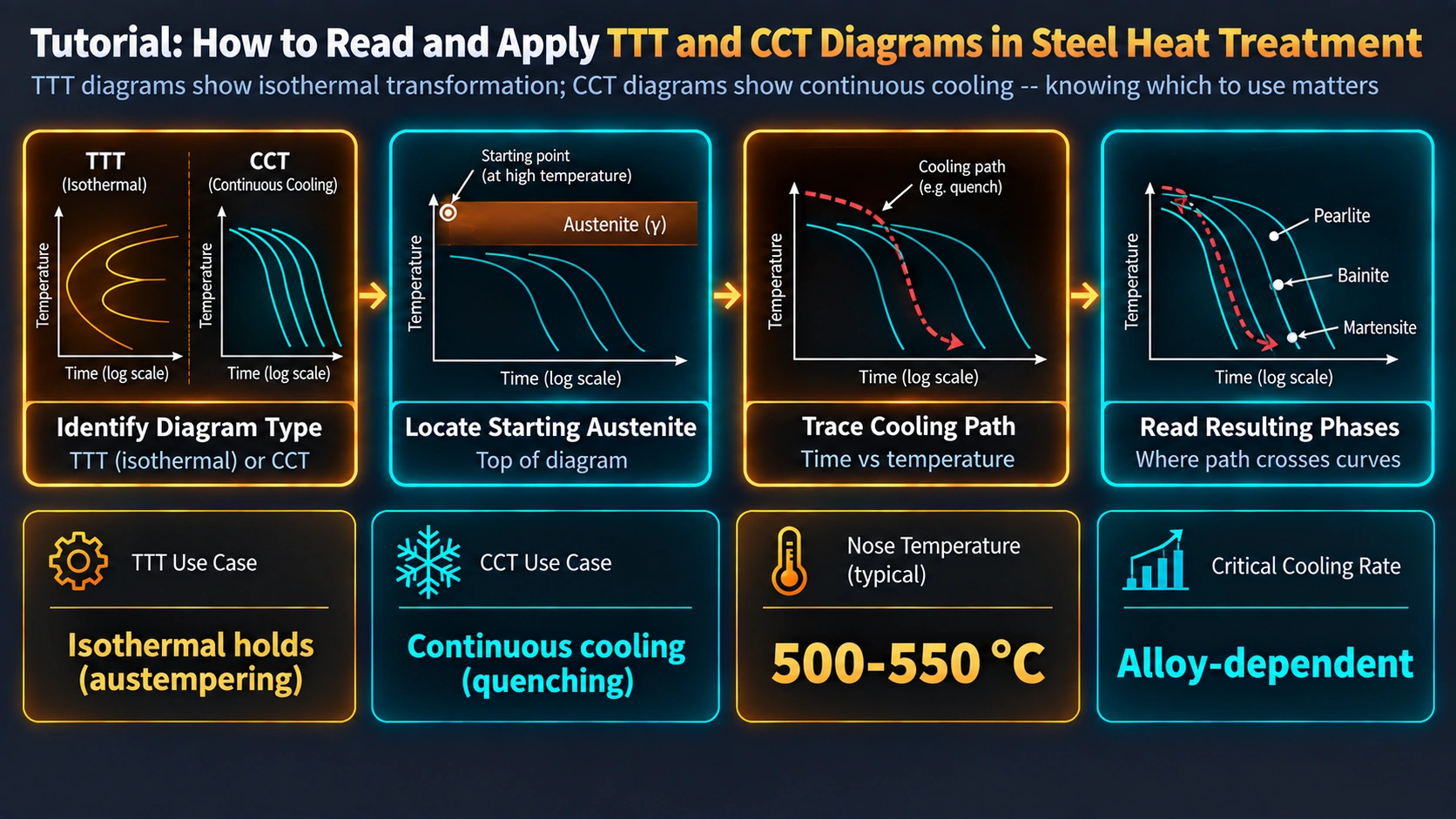 What Is a TTT Diagram and How Is It Constructed? — Tutorial: How to Read and Apply TTT and CCT Diagrams in Steel Heat Treatment