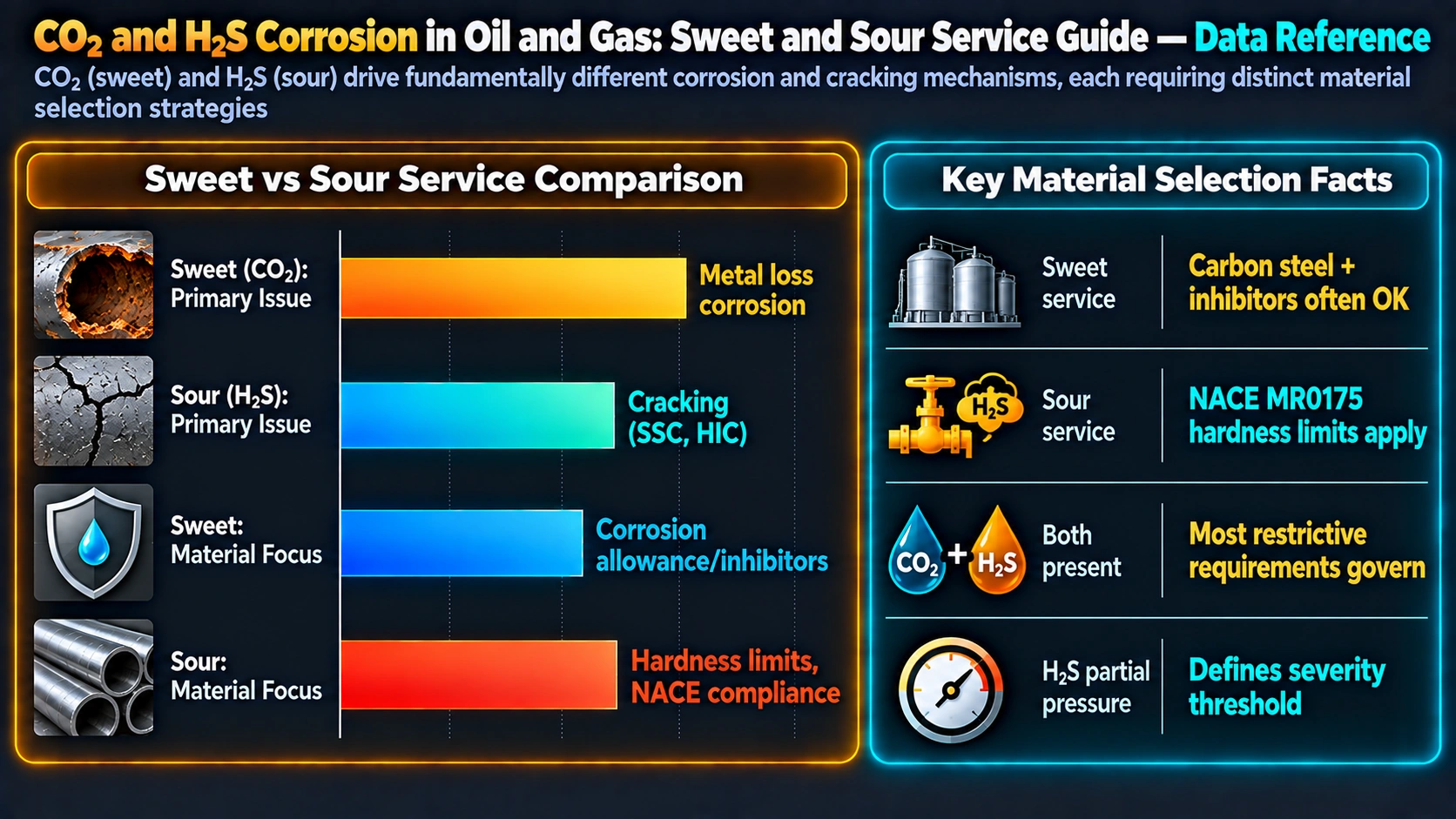 Combined CO2/H2S Service — CO2 and H2S Corrosion in Oil and Gas: Sweet and Sour Service Guide