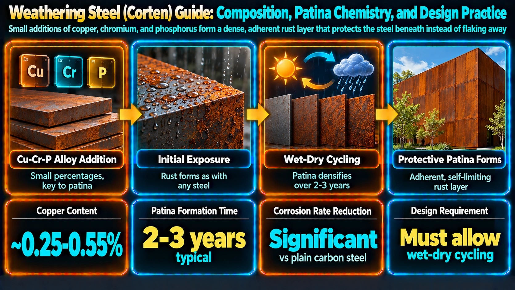 What Is Weathering Steel? — Weathering Steel (Corten) Guide: Composition, Patina Chemistry, and Design Practice