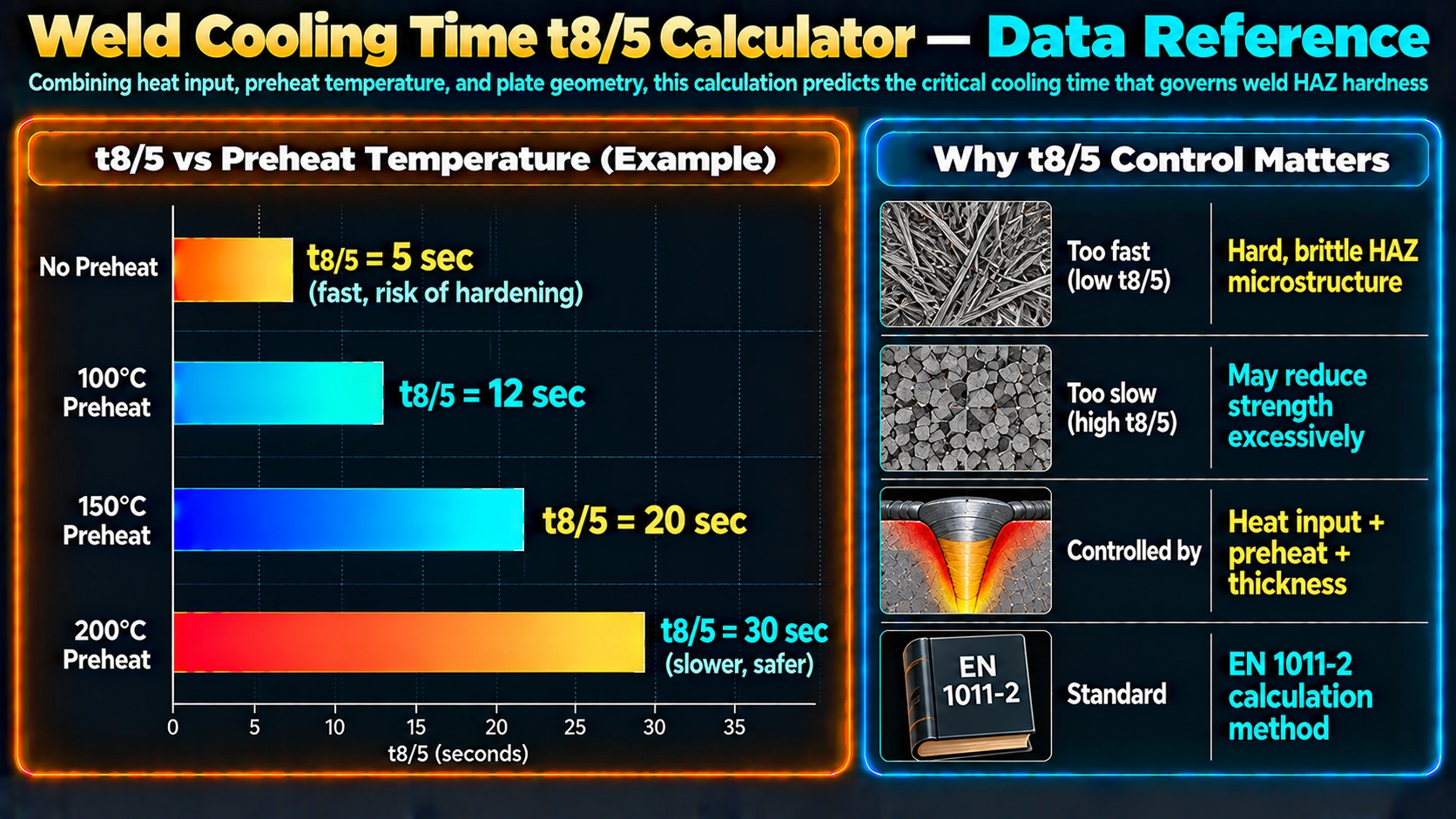 6. Relationship to Preheat and Hydrogen Cracking — Weld Cooling Time t8/5 Calculator